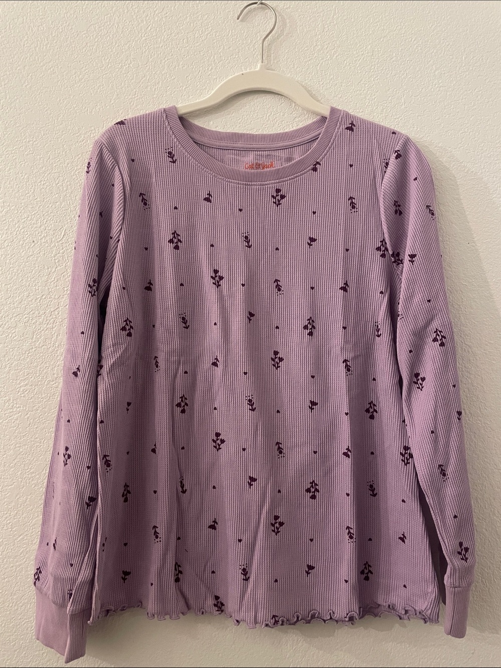 Cat & Jack Lavender Ribbed Long-Sleeve Top with Dark Floral Print